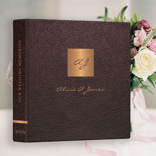 Elegant monogram gold script wedding album  3 ring binder