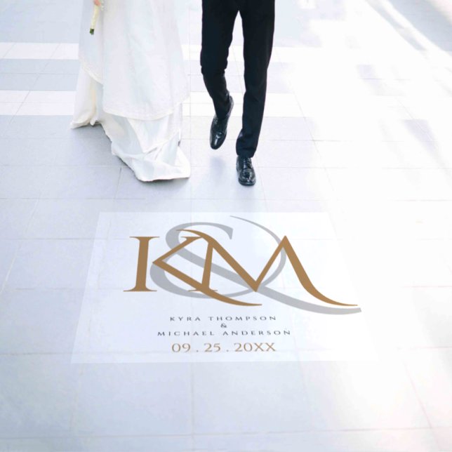 Elegant Monogram Gold Silver Simple Modern Wedding Floor Decals (Wedding)
