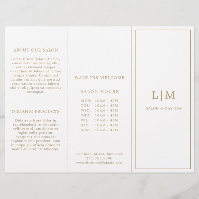 Elegant Monogram Gold Trifold Brochure (Front)