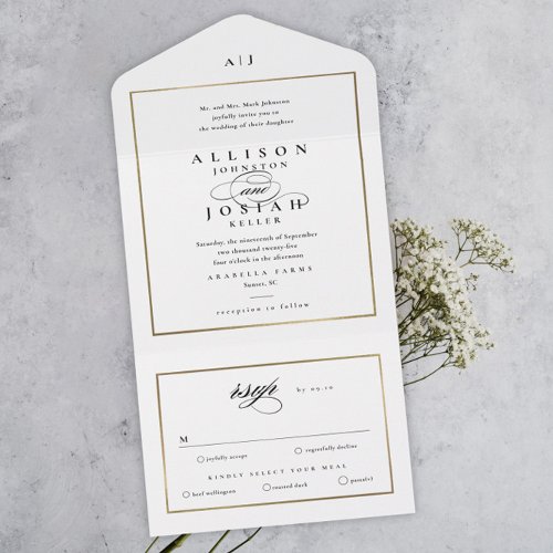 Elegant Monogram Gold Wedding All In One Invitation