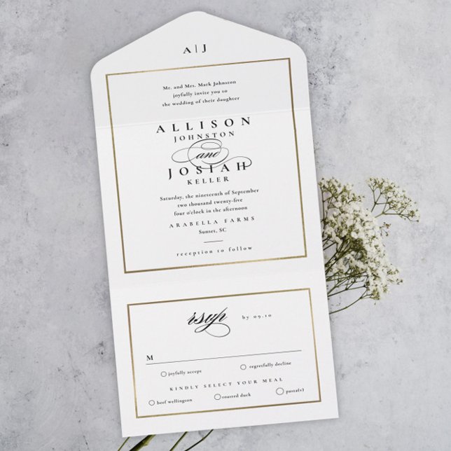 Elegant Monogram Gold Wedding All In One Invitation (Creator Uploaded)