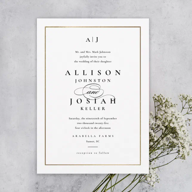 Elegant Monogram Gold Wedding Invitation | Zazzle