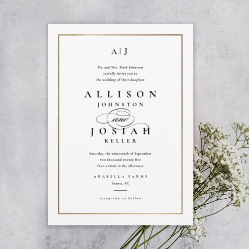 Elegant Monogram Gold Wedding Invitation