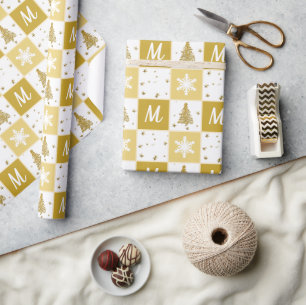 Elegant Monogram Gold & White Christmas Wrapping Wrapping Paper