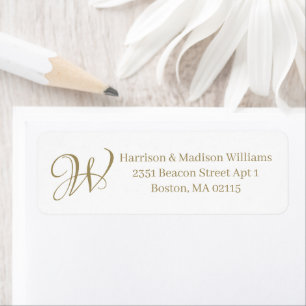 Elegant monogram gold white custom Return Address  Label