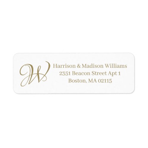 Elegant monogram gold white custom Return Address  Label
