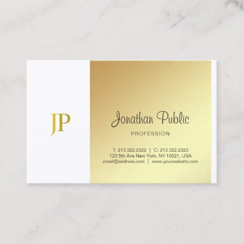 Elegant Monogram Gold White Plain Luxury Script Business Card