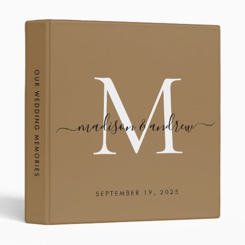 Elegant Monogram Gold White Script Wedding Album 3 Ring Binder