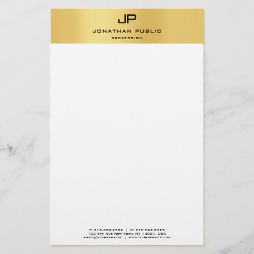 Elegant Monogram Gold White Template Modern Stationery