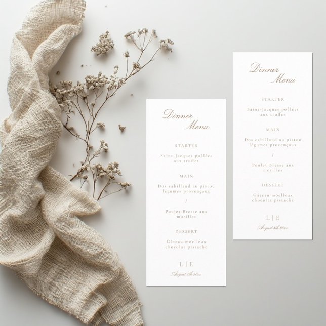Elegant Monogram Gold White Wedding Dinner Menu  (Creator Uploaded)