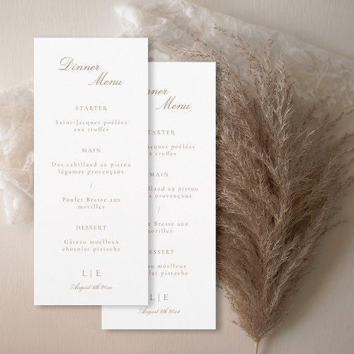 Elegant Monogram Gold White Wedding Dinner Menu 