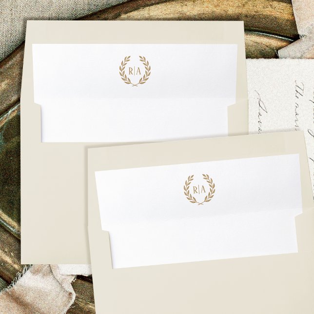 Elegant Monogram Gold White Wedding Envelope Liner (Creator Uploaded)