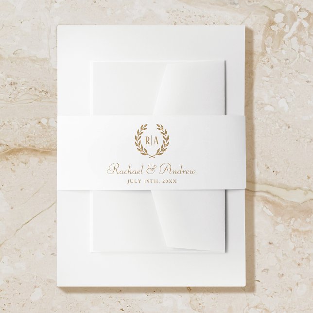 Elegant Monogram Gold  White Wedding Invitation Belly Band (Creator Uploaded)