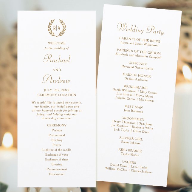 Elegant Monogram Gold White Wedding Timeline Flat Program (Creator Uploaded)