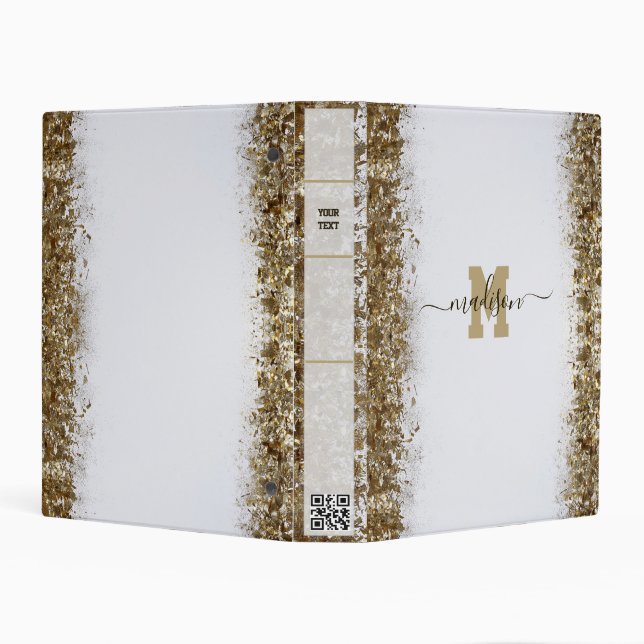 Elegant Monogram Golden Gold Script Office School Mini Binder (Background)