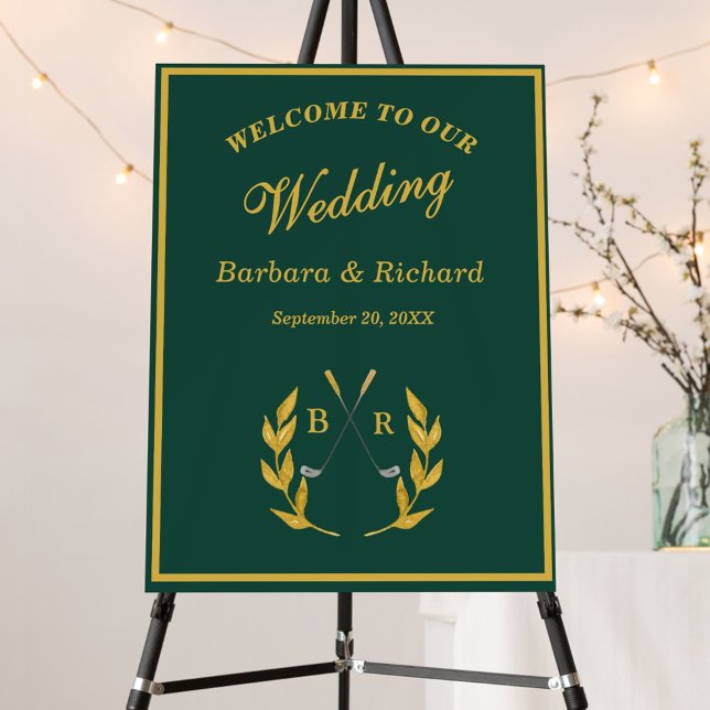Elegant Monogram Golf Theme Wedding Welcome   Foam Board (Creator Uploaded)