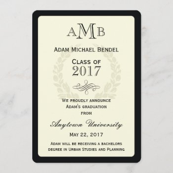 Elegant Monogram Graduation Announcement by adams_apple at Zazzle