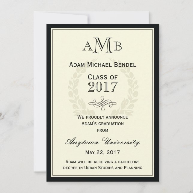 Elegant Monogram Graduation Announcement (Front)