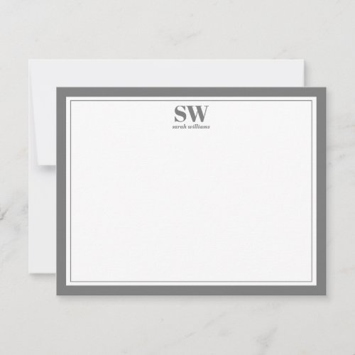 Elegant Monogram Gray Border Minimalist Note Card