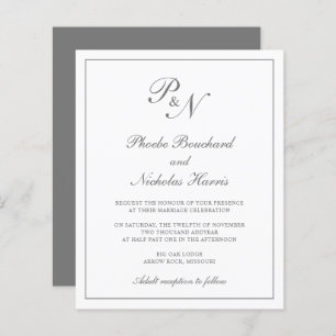 Elegant Monogram Gray Budget Wedding Invitation