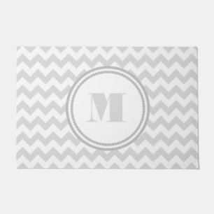 Elegant Monogram Gray Chevron Doormat