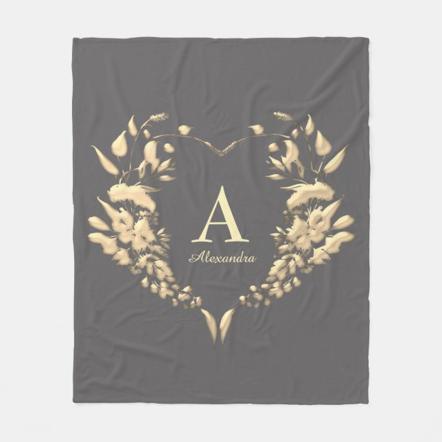 Elegant Monogram Gray Fleece Blanket (Front)