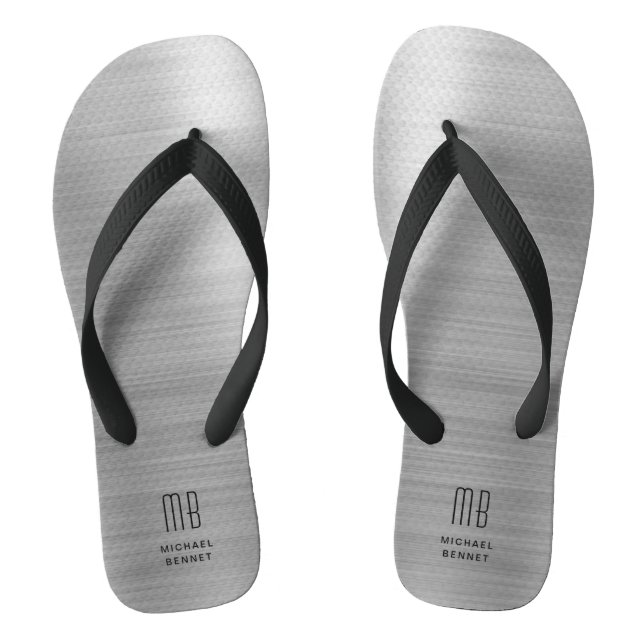Elegant Monogram Gray Flip Flops (Footbed)