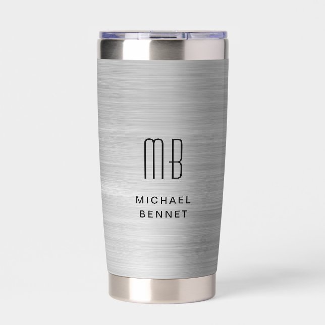 Elegant Monogram Gray Insulated Tumbler (Front)