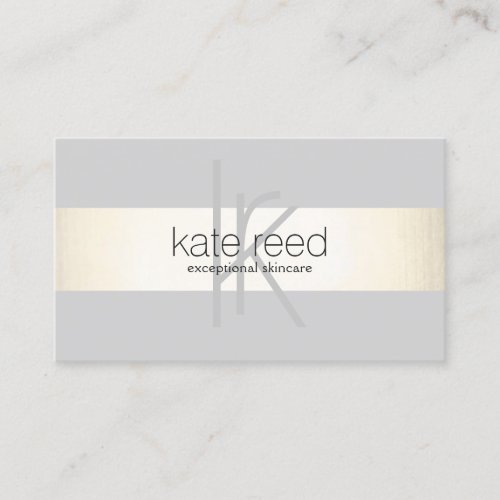 Elegant Monogram Gray Modern Gold Striped Business Card