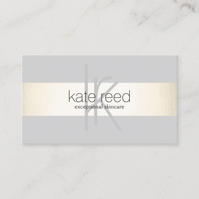 Elegant Monogram Gray Modern Gold Striped Business Card (Front)