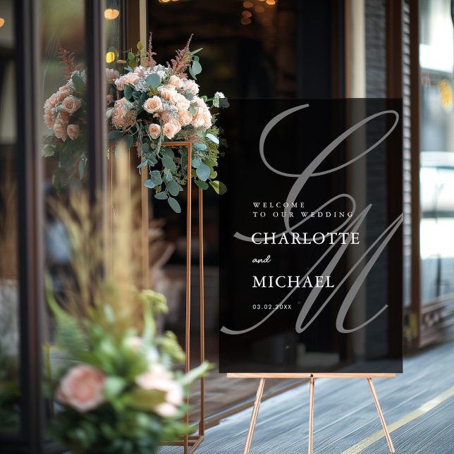 Elegant, Monogram, Gray, Transparent, Wedding Acrylic Sign (Creator Uploaded)