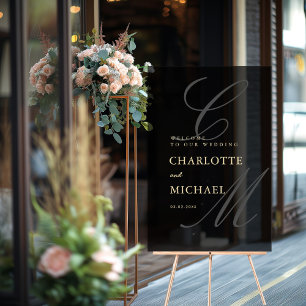 Elegant, Monogram, Gray, Transparent, Wedding Acrylic Sign