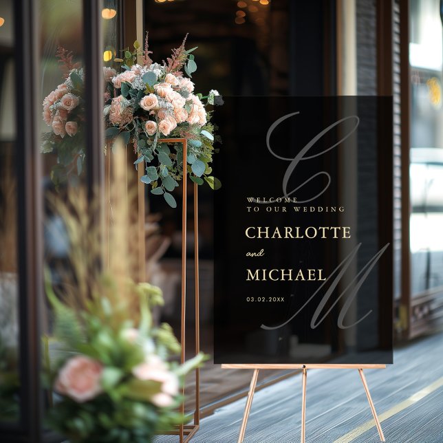 Elegant, Monogram, Gray, Transparent, Wedding Acrylic Sign (Creator Uploaded)