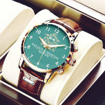Elegant Monogram green and gold Couple names Watch<br><div class="desc">Elegant Monogram Custom Couple Watch – A Timeless Personalized Gift Celebrate love and commitment with this luxury monogram watch, featuring custom couple names and an elegant floral design. A perfect wedding gift, anniversary keepsake, or romantic jewelry piece, this watch blends timeless style with personalized elegance. The vintage typography and floral...</div>