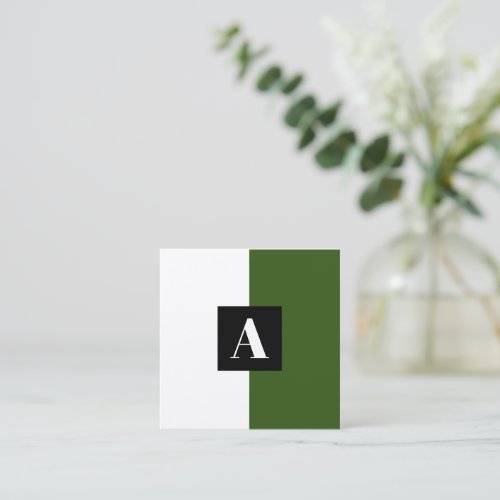 Elegant Monogram Green and White business card