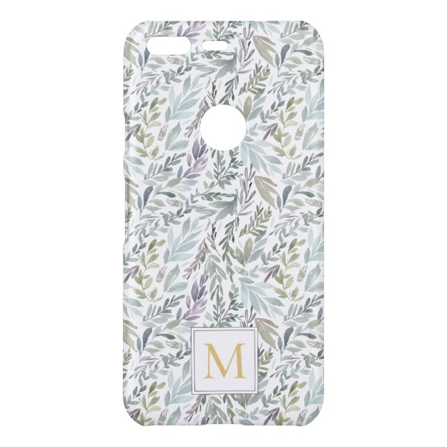 Elegant Monogram Green Botanical Watercolor Uncommon Google Pixel Case (Back)