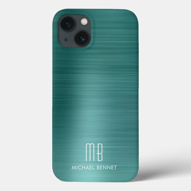 Elegant Monogram Green Brushed Metal   Case-Mate iPhone Case (Back)