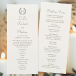 Elegant Monogram Green Cream Wedding Timeline Flat Program<br><div class="desc">An elegant wedding program featuring a simple laurel wreath framing the couple's initials. Inspired by 1920s invitations, it blends classic formality with modern flair, using a traditional serif font, vintage calligraphy script and a clean arrangement. Personalize the template with the couple's names, date, location, thank you message, order of service...</div>