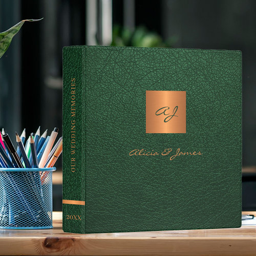 Elegant monogram green gold script wedding album 3 ring binder