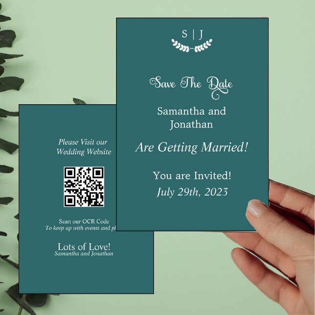 Elegant Monogram Green  Jewel Tone Save Date Card (Creator Uploaded)