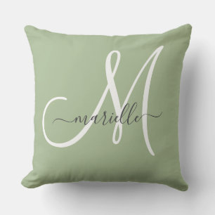 Elegant Monogram Green Throw Pillow