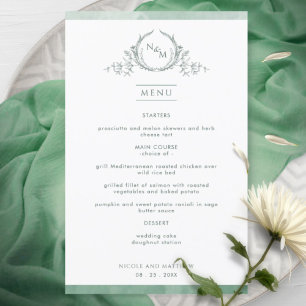 Elegant Monogram Green Watercolor Wedding Menu