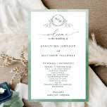 Elegant  Monogram Green Wedding Program<br><div class="desc">Elegant Green Wedding program with beautiful hand-drawn monogram and watercolor frame in green hues. Modern handwritten calligraphy elements. Ability to make text changes and adjustments by selecting "Edit using design tool". Front with wedding ceremony details, back with wedding party names and thank you message for your guests. Part of our...</div>