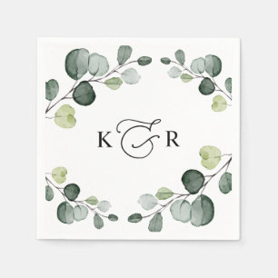 Elegant Monogram Greenery Eucalyptus Personalized Napkins