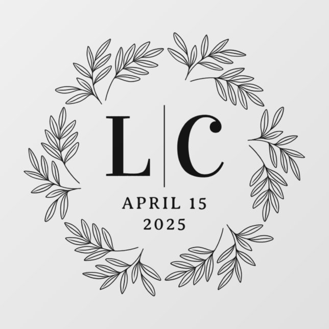 Elegant monogram greenery leaf border floor decals (Front)