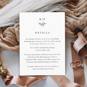 Elegant Monogram Greenery Leaves Wedding Details Enclosure Card