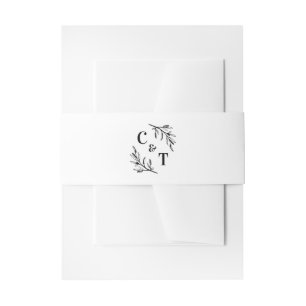 Elegant Monogram Greenery Leaves Wedding Invitation Belly Band