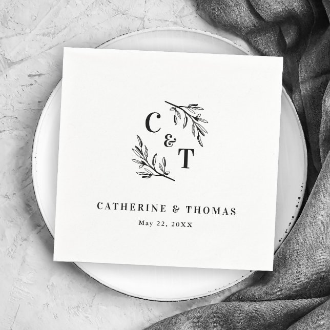Elegant Monogram Greenery Leaves Wedding Napkins (Elegant Monogram Greenery Leaves Wedding Napkins.)