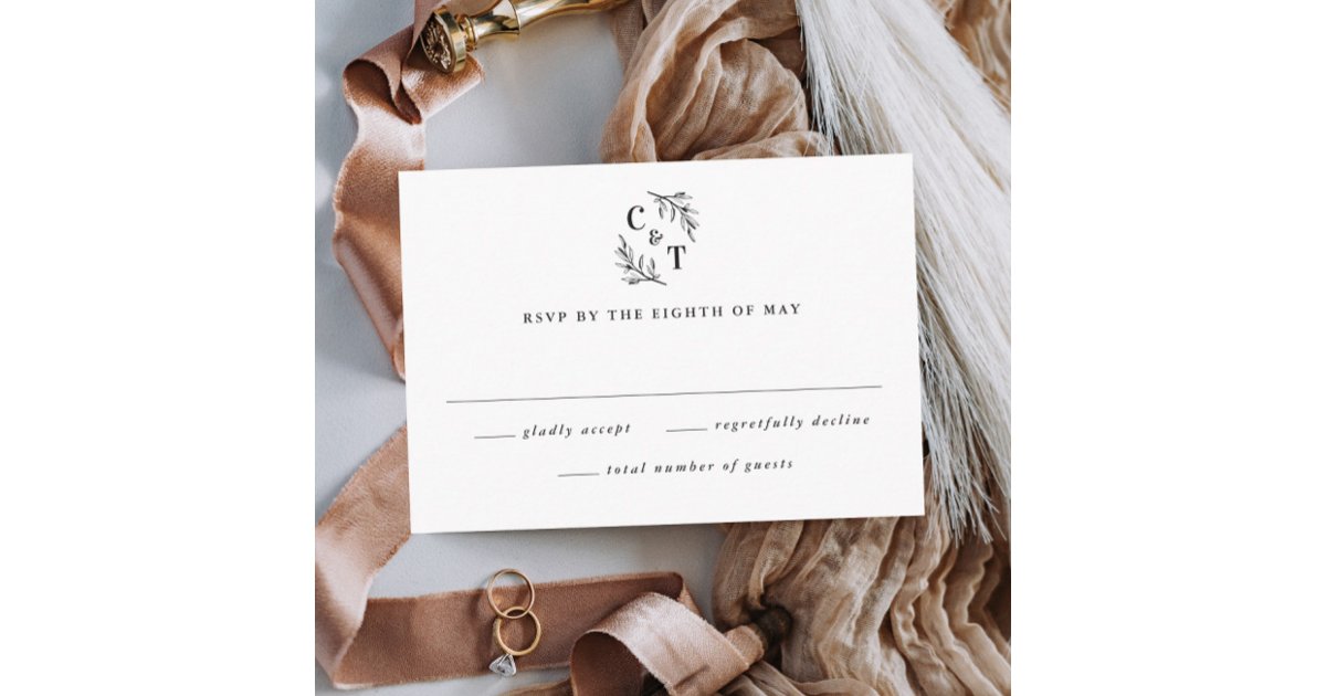 Elegant Monogram Greenery Leaves Wedding RSVP Card | Zazzle