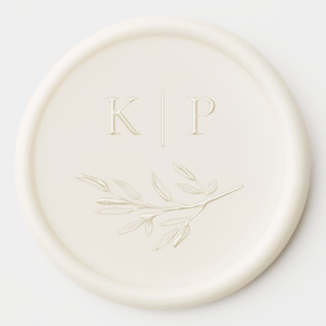Elegant Monogram Greenery Leaves Wedding Wax Seal Sticker (Front)